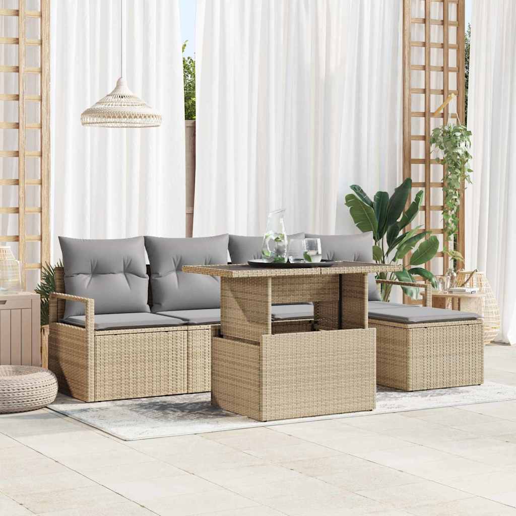 6-Teiliges Garten Sofa Set Mit Kissen Poly Rattan