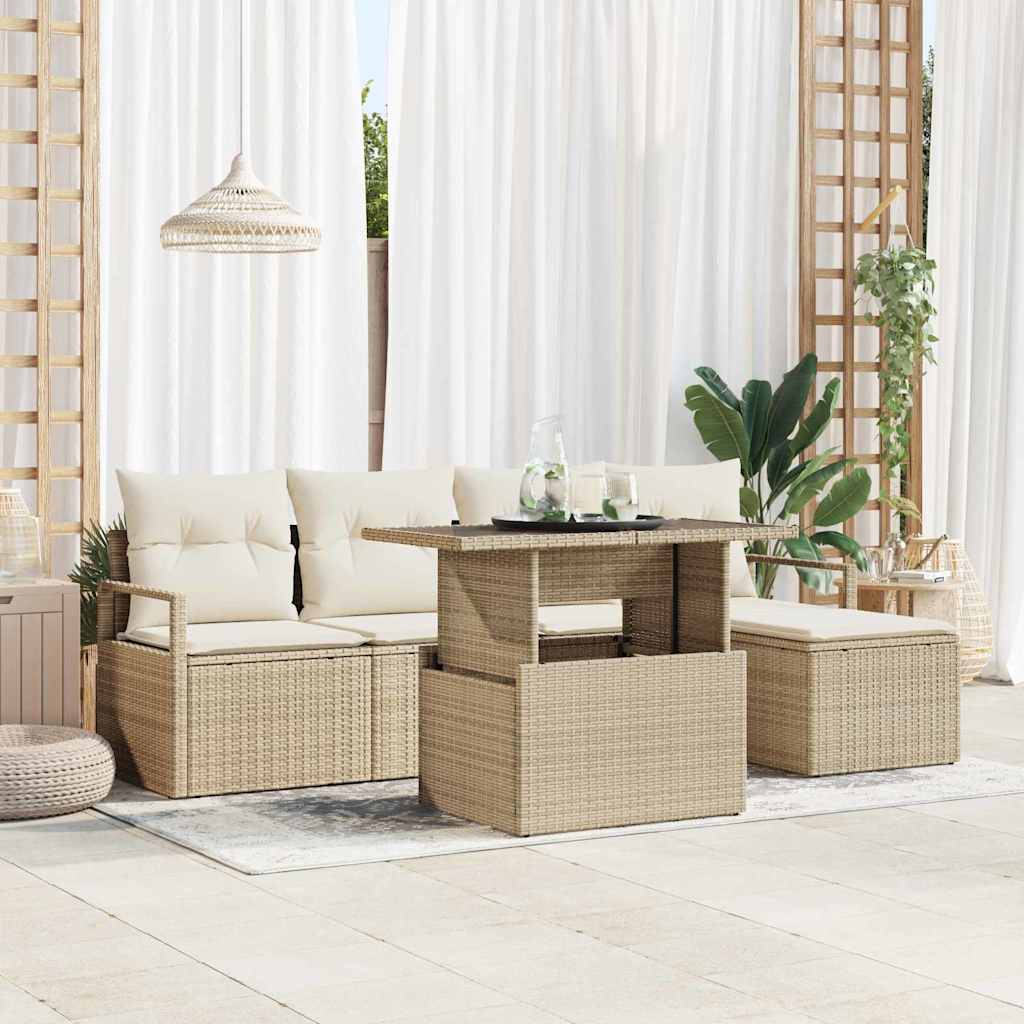 6-Teiliges Garten Sofa Set Mit Kissen Poly Rattan