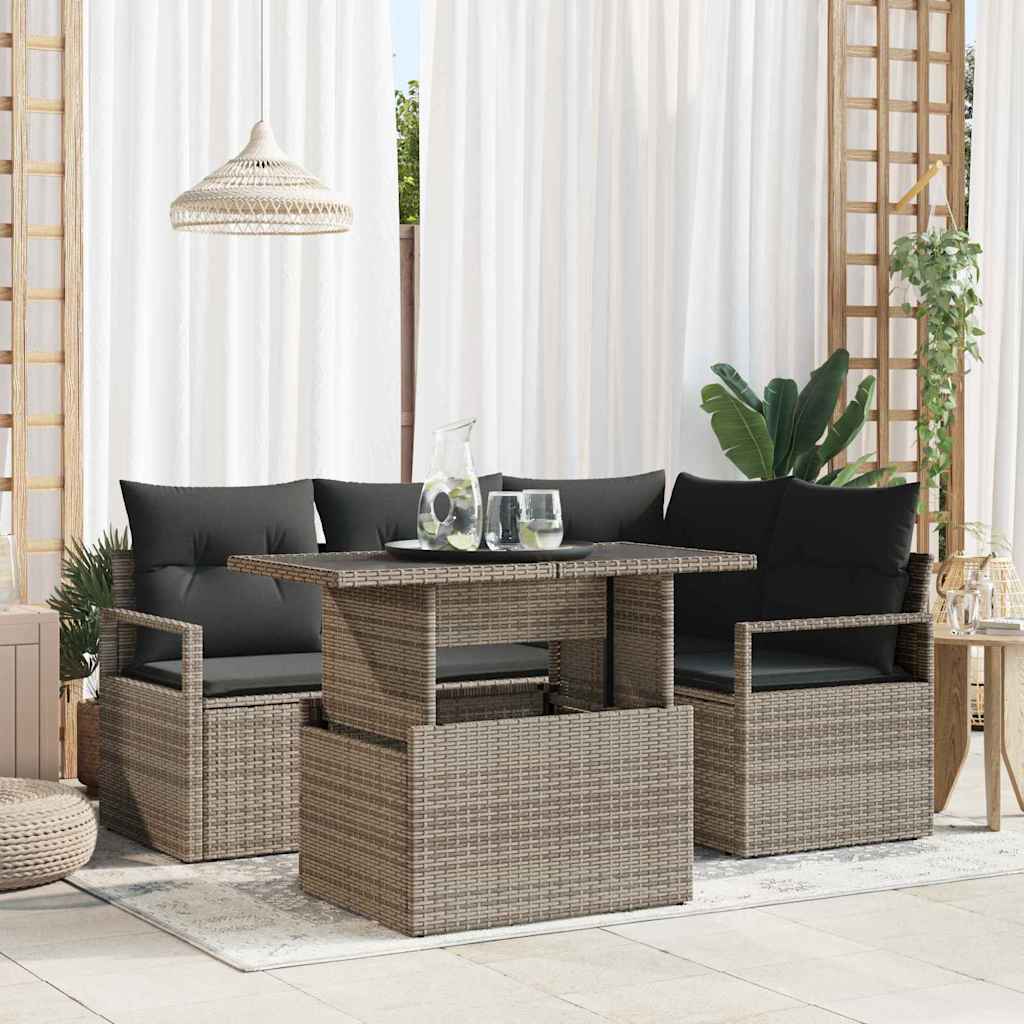 5-Teiliges Garten Sofaset Mit Kissen Poly Rattan
