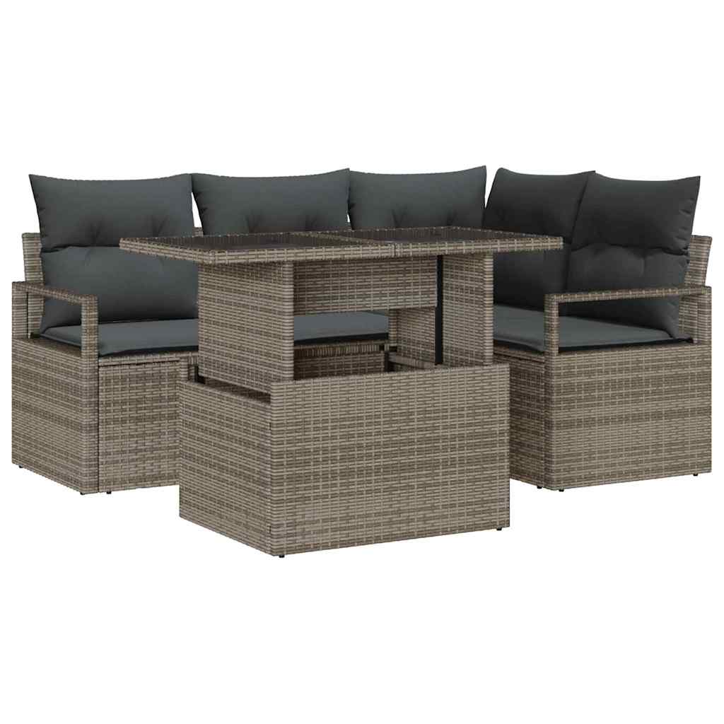 5-Teiliges Garten Sofaset Mit Kissen Poly Rattan