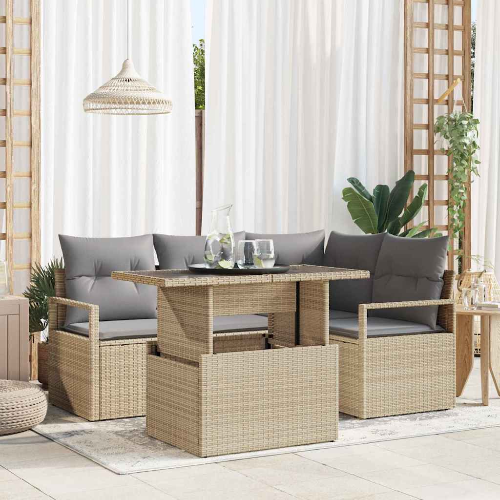 5-Teiliges Garten Sofaset Mit Kissen Poly Rattan