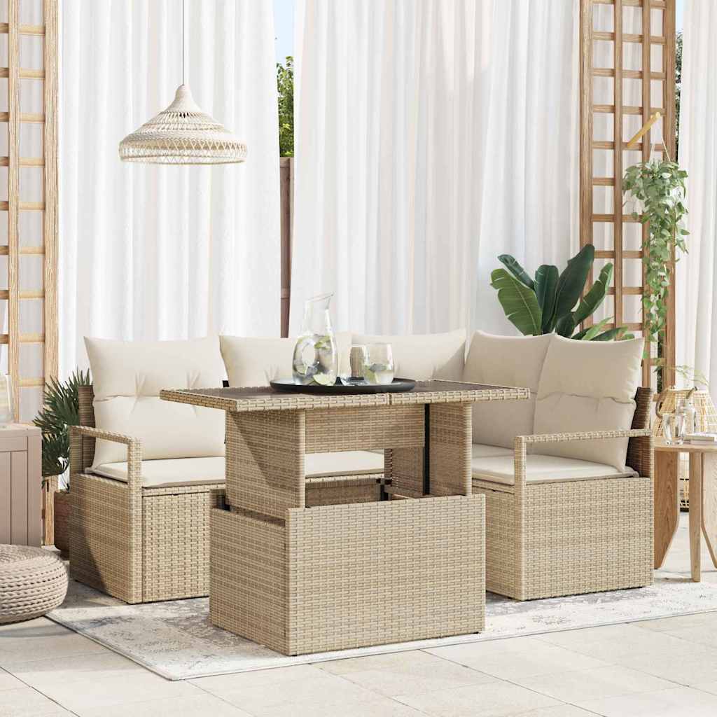 5-Teiliges Garten Sofaset Mit Kissen Poly Rattan