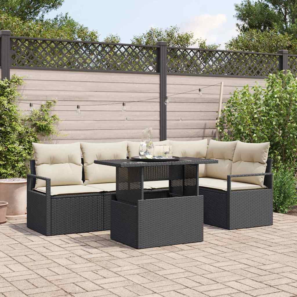 6-Teilige Garten Sofa Set Mit Kissen Poly Rattan