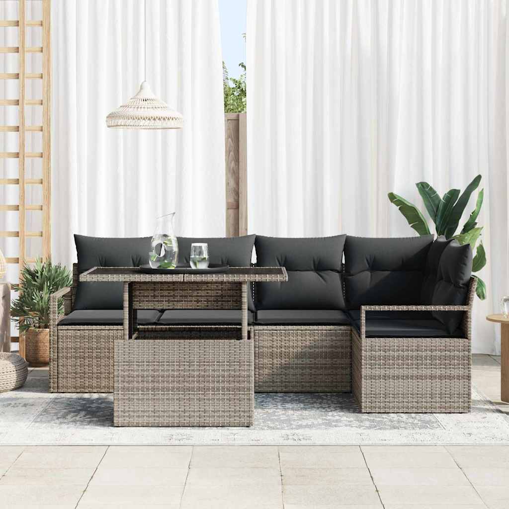 6-Teilige Garten Sofa Set Mit Kissen Poly Rattan