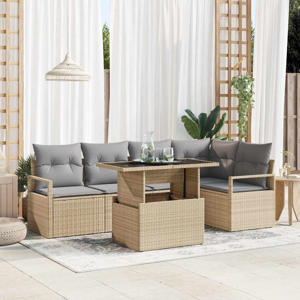 6-Teilige Garten Sofa Set Mit Kissen Poly Rattan