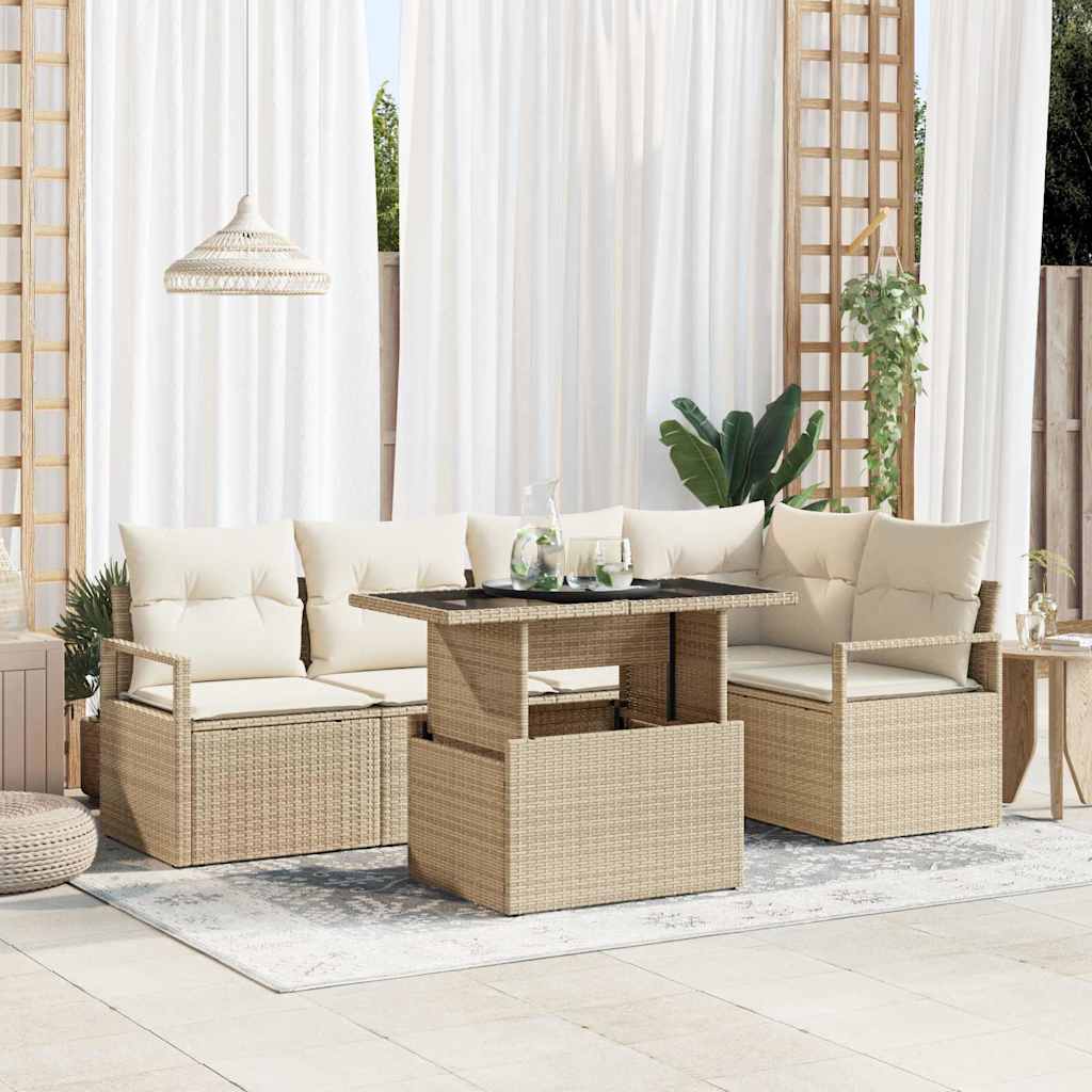 6-Teilige Garten Sofa Set Mit Kissen Poly Rattan