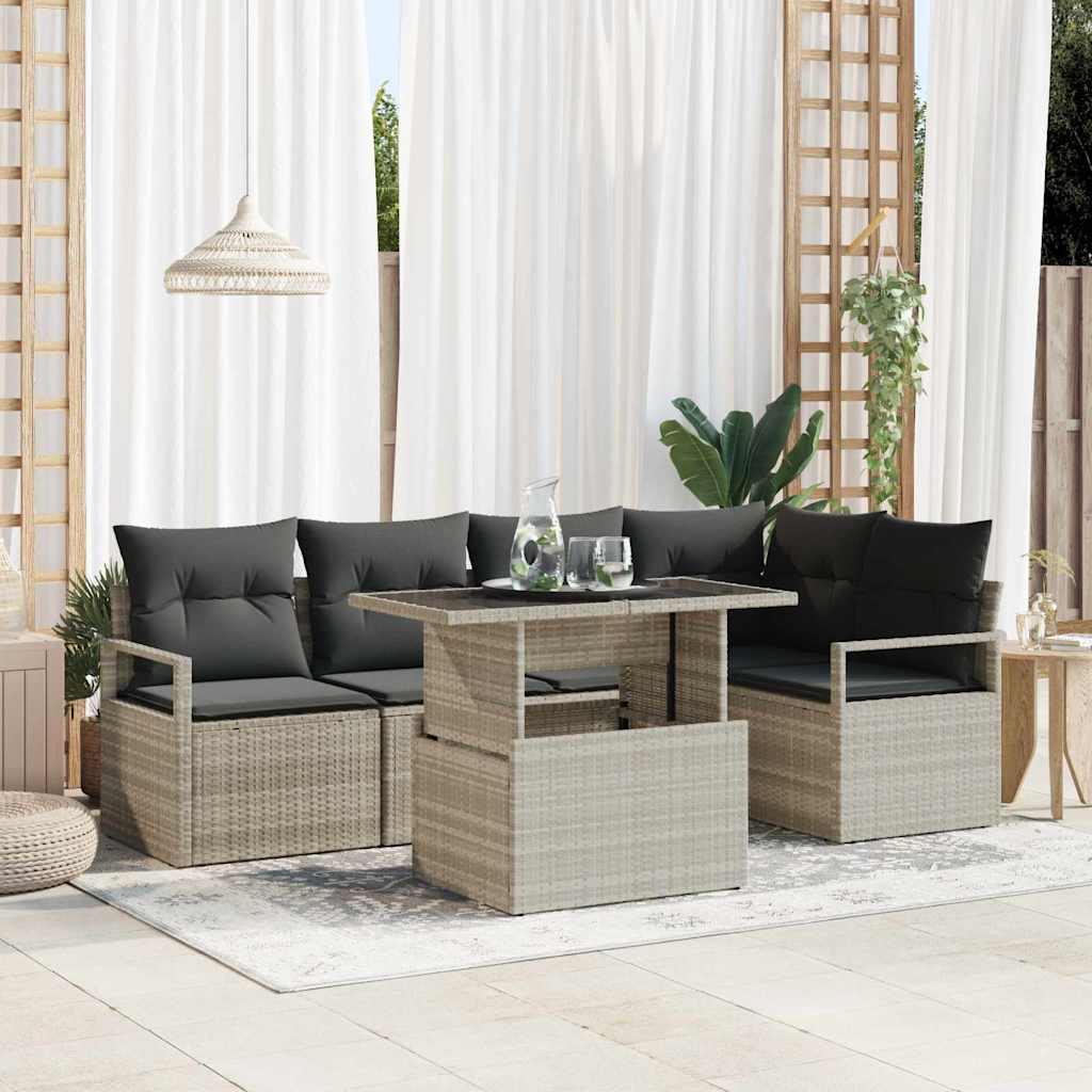 6-Teilige Garten Sofa Set Mit Kissen Poly Rattan