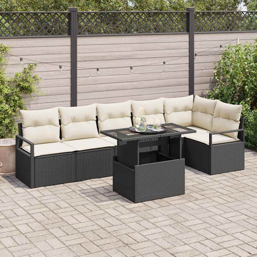 7-Teiliges Garten-Sofa-Set Mit Kissen Poly-Rattan