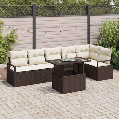 7-Teiliges Garten-Sofa-Set Mit Kissen Poly-Rattan