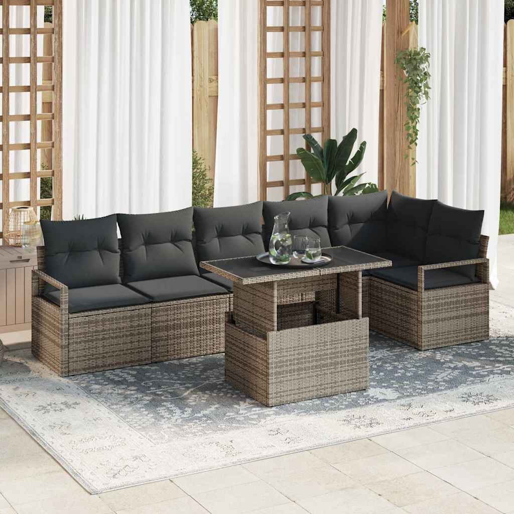 7-Teiliges Garten-Sofa-Set Mit Kissen Poly-Rattan