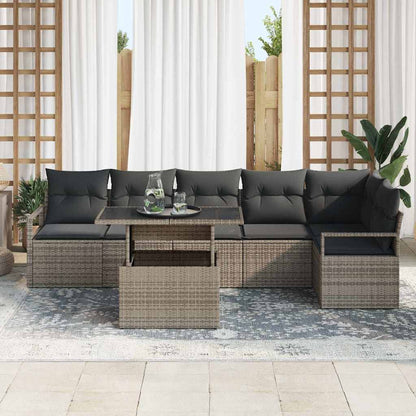 7-Teiliges Garten-Sofa-Set Mit Kissen Poly-Rattan