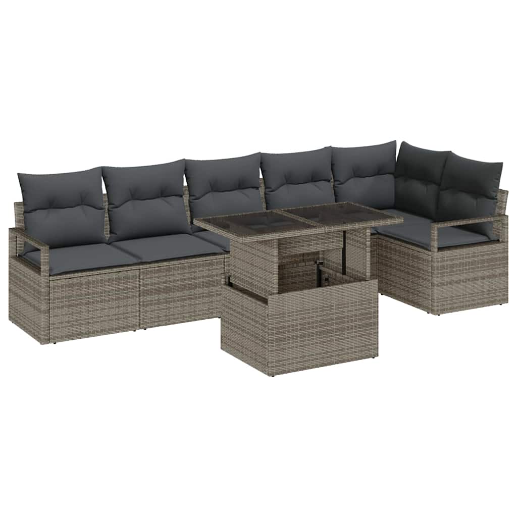 7-Teiliges Garten-Sofa-Set Mit Kissen Poly-Rattan