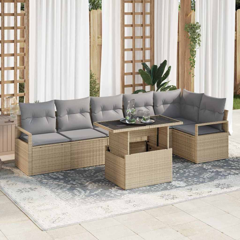 7-Teiliges Garten-Sofa-Set Mit Kissen Poly-Rattan