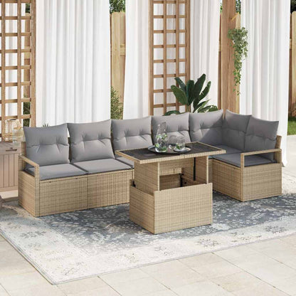 7-Teiliges Garten-Sofa-Set Mit Kissen Poly-Rattan