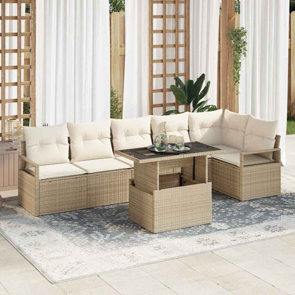 7-Teiliges Garten-Sofa-Set Mit Kissen Poly-Rattan