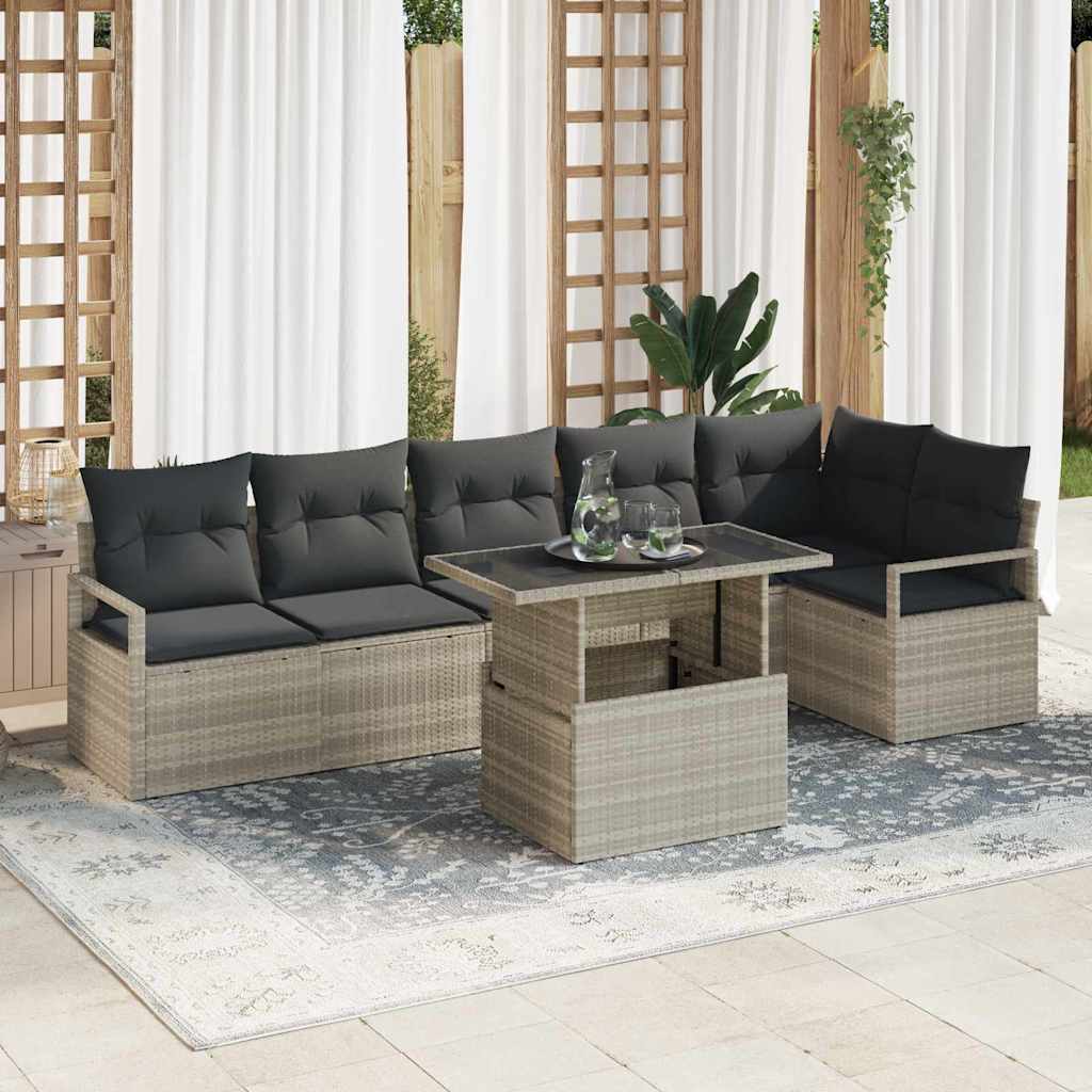 7-Teiliges Garten-Sofa-Set Mit Kissen Poly-Rattan