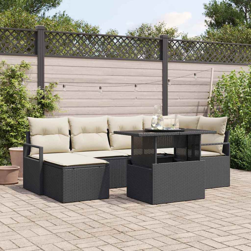 7-Teiliges Garten Sofa Set Mit Kissen Poly Rattan