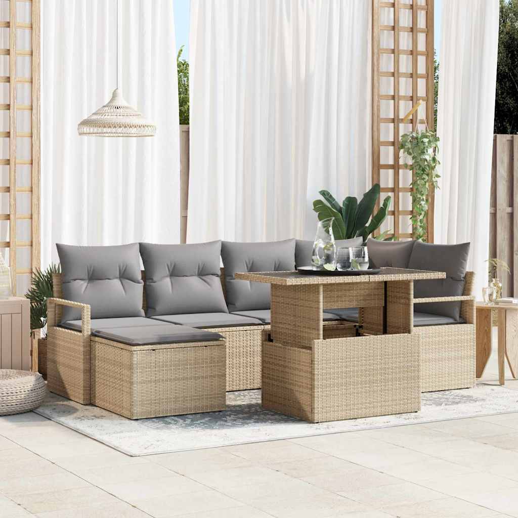 7-Teiliges Garten Sofa Set Mit Kissen Poly Rattan