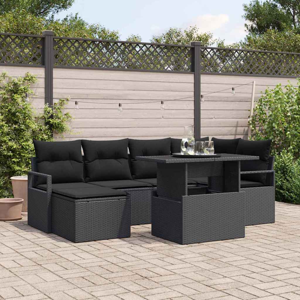 7-Teiliges Garten Sofa Set Mit Kissen Poly Rattan