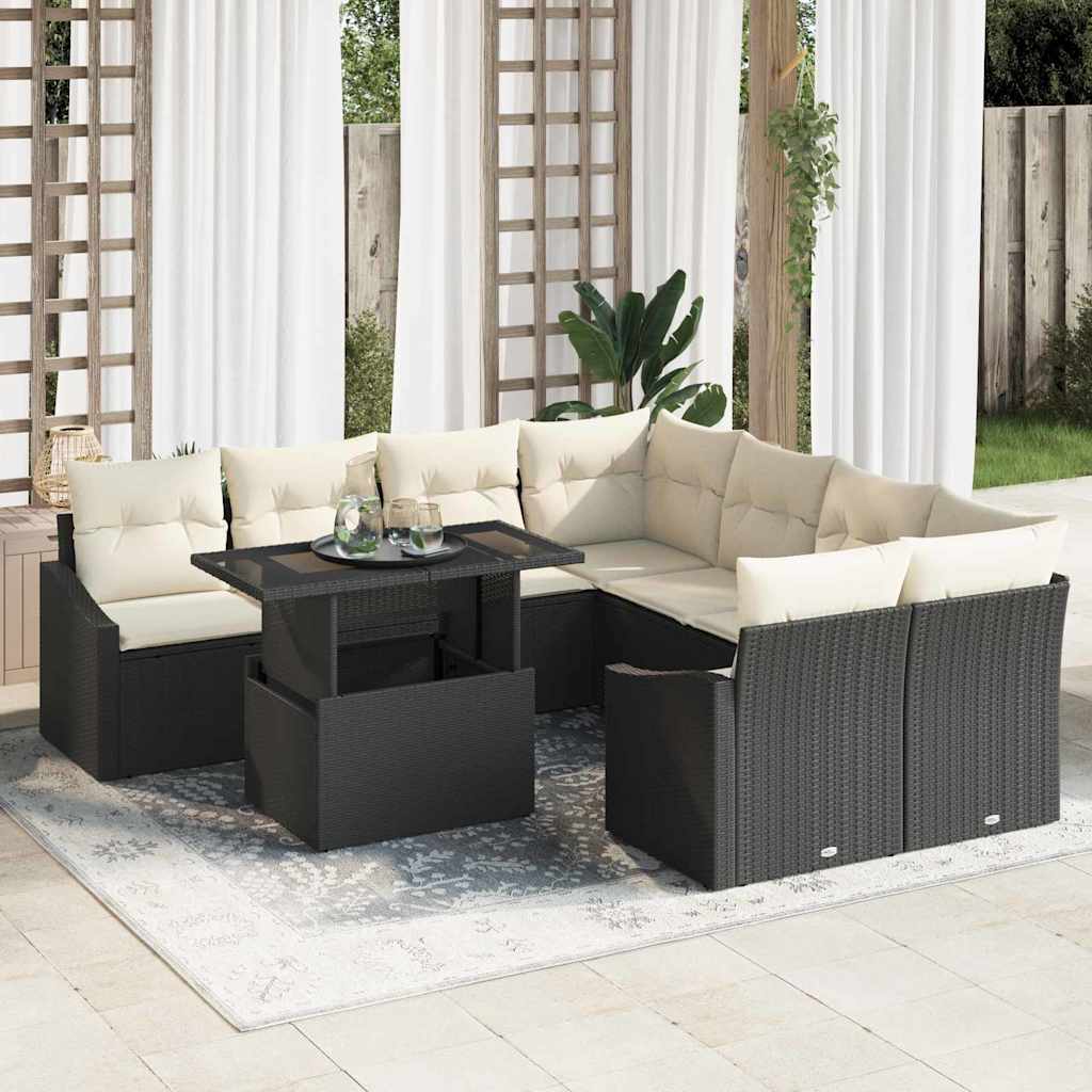 9-Teilige Garten-Sofa Set Mit Kissen Poly Rattan