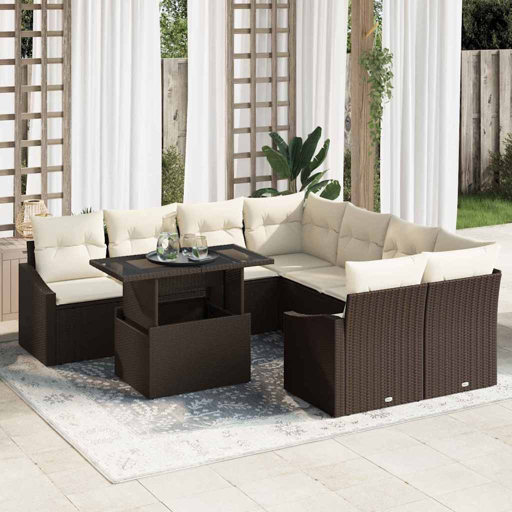 9-Teilige Garten-Sofa Set Mit Kissen Poly Rattan