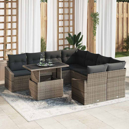 9-Teilige Garten-Sofa Set Mit Kissen Poly Rattan