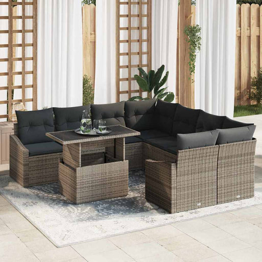 9-Teilige Garten-Sofa Set Mit Kissen Poly Rattan