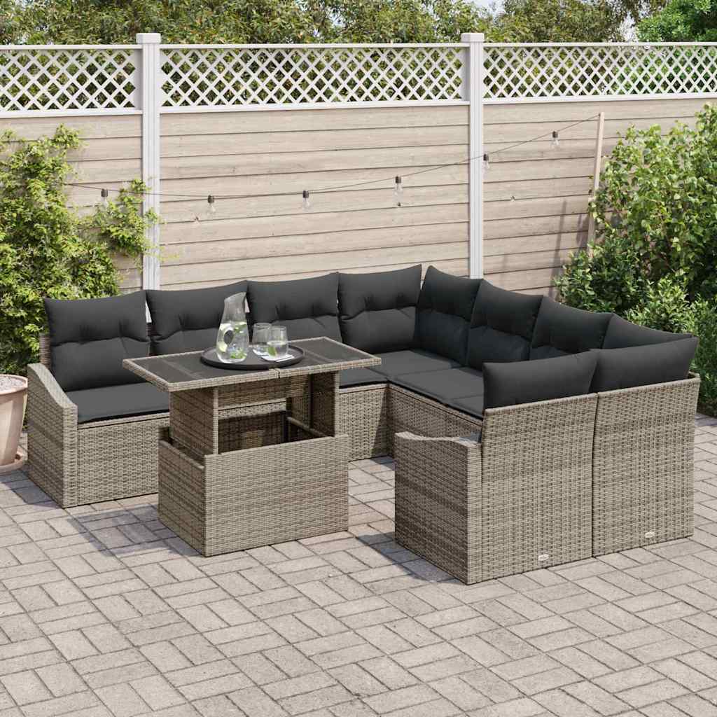 9-Teilige Garten-Sofa Set Mit Kissen Poly Rattan