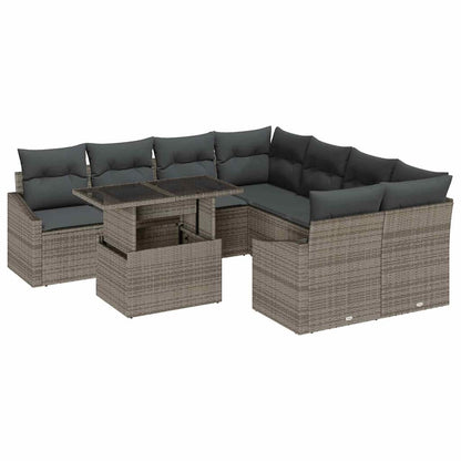 9-Teilige Garten-Sofa Set Mit Kissen Poly Rattan