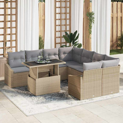 9-Teilige Garten-Sofa Set Mit Kissen Poly Rattan