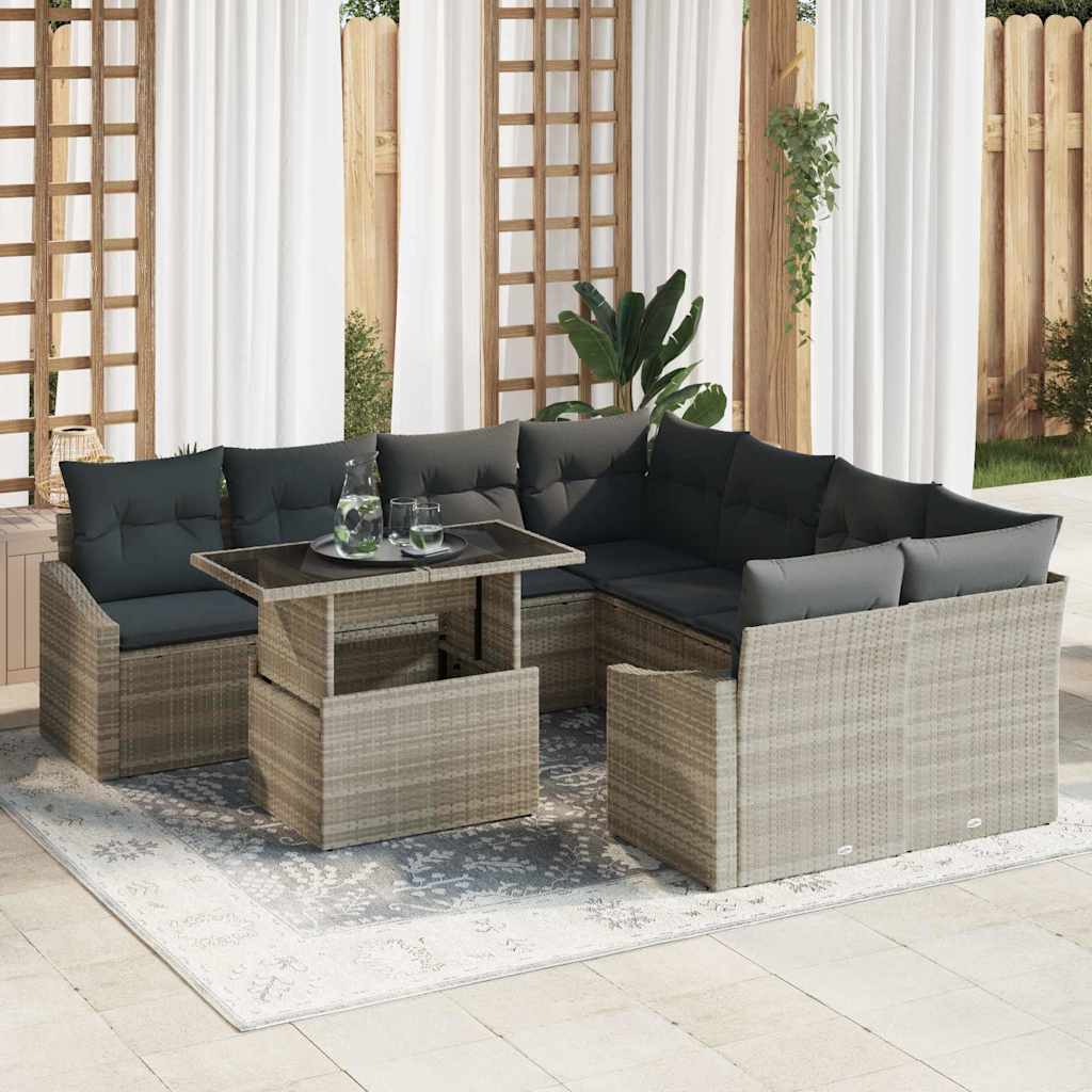 9-Teilige Garten-Sofa Set Mit Kissen Poly Rattan