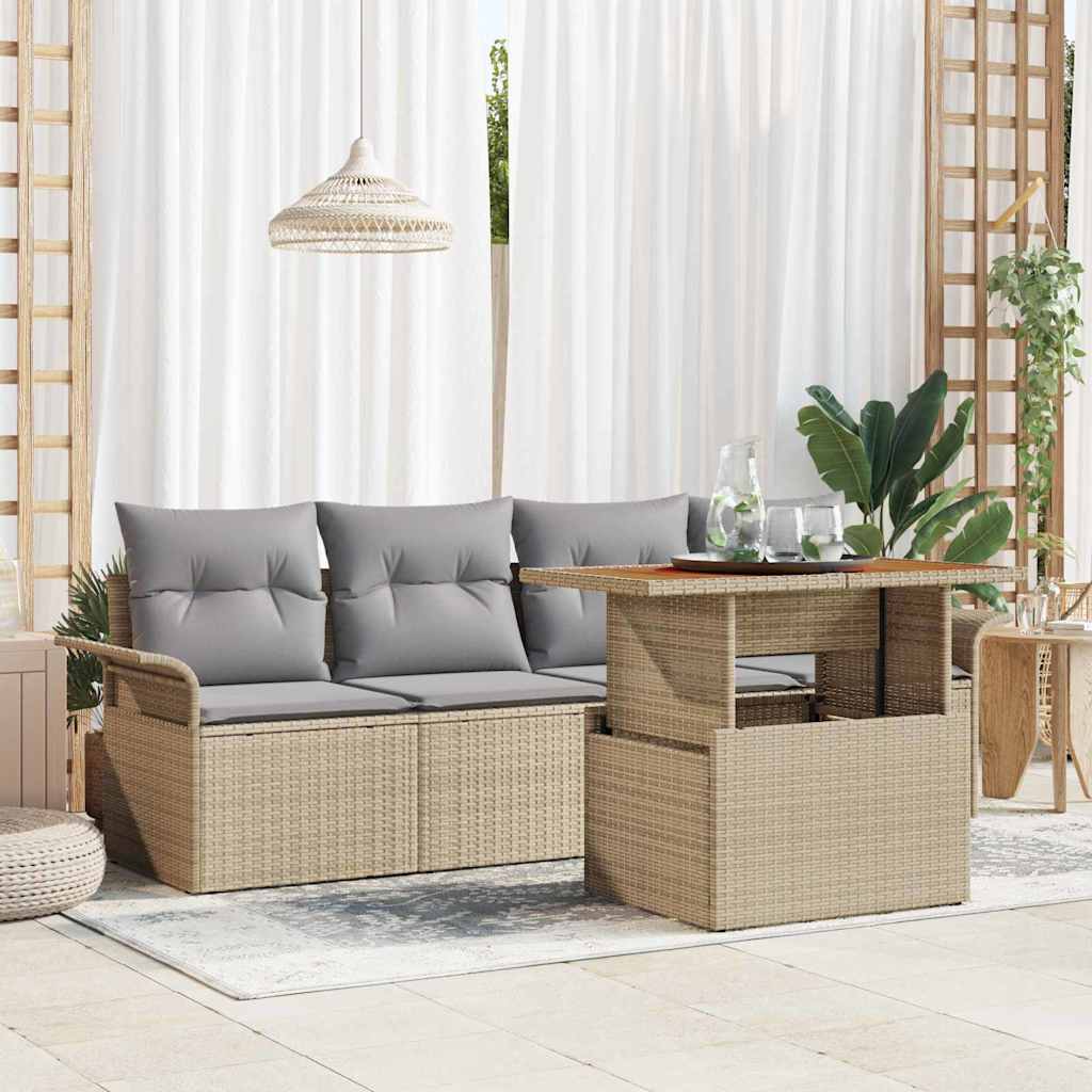 5-Teiliges Garten-Sofaset Mit Kissen In Aus Poly-Rattan