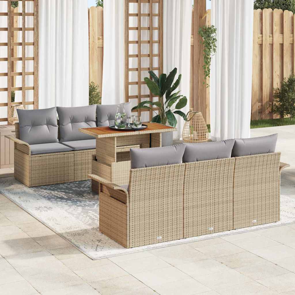 7-Teiliges Garten-Sofa-Set Mit Kissen In Aus Poly-Rattan