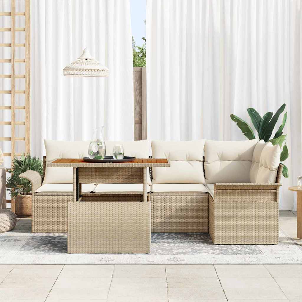 6-Teiliges Garten-Sofa Set Mit Kissen In Aus Poly Rattan