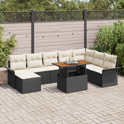 9-Teiliges Garten-Sofa-Set Mit Kissen In Beige Aus Poly-Rattan