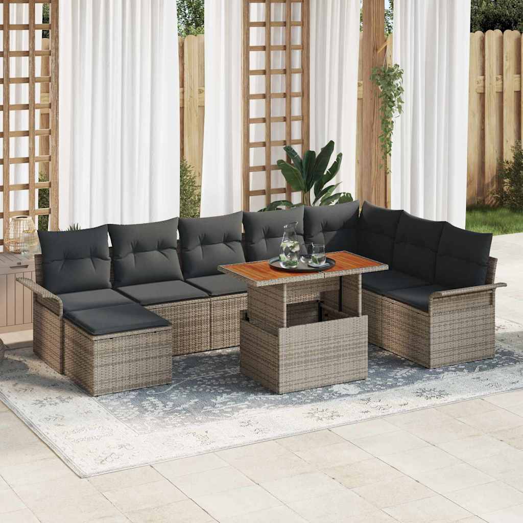 9-Teiliges Garten-Sofa-Set Mit Kissen In Beige Aus Poly-Rattan