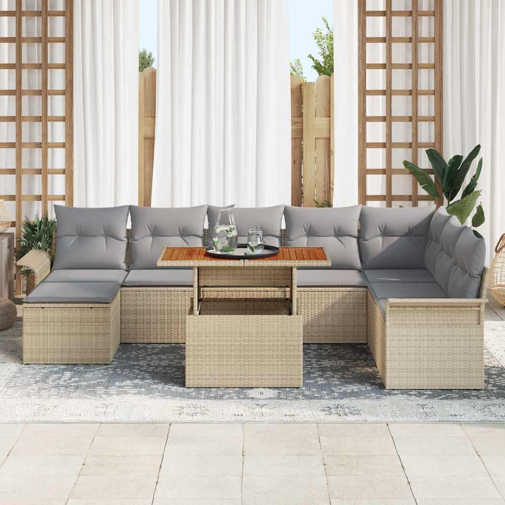 9-Teiliges Garten-Sofa-Set Mit Kissen In Beige Aus Poly-Rattan