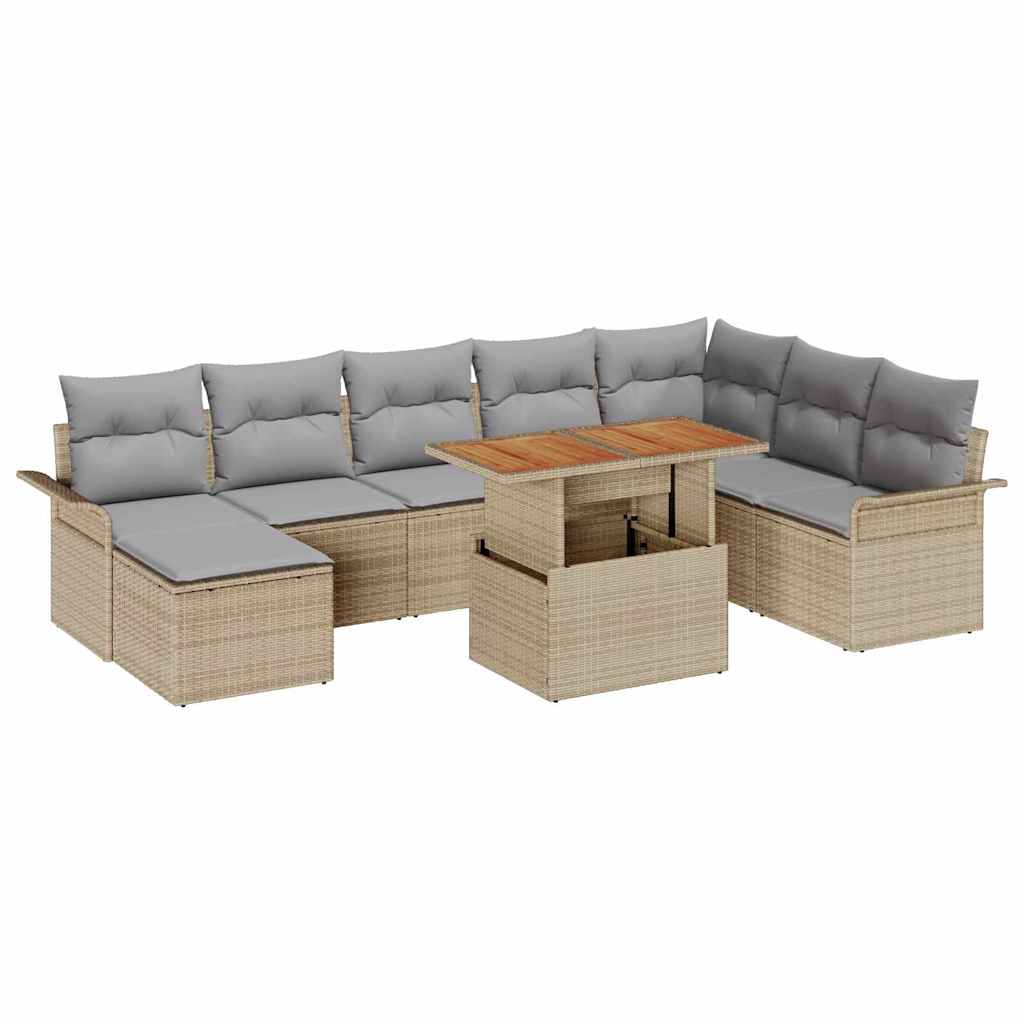 9-Teiliges Garten-Sofa-Set Mit Kissen In Beige Aus Poly-Rattan