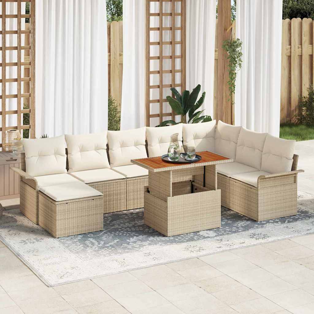 9-Teiliges Garten-Sofa-Set Mit Kissen In Beige Aus Poly-Rattan
