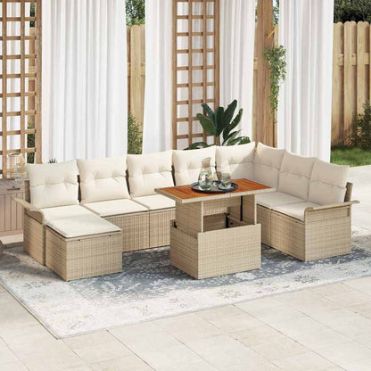 9-Teiliges Garten-Sofa-Set Mit Kissen In Beige Aus Poly-Rattan