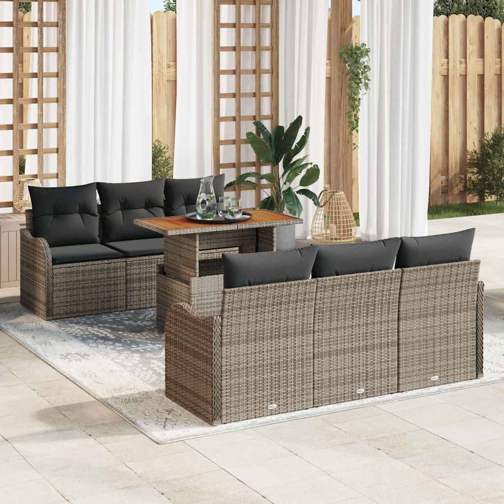 7-Teiliges Garten-Sofa-Set Mit Kissen In Aus Poly-Rattan