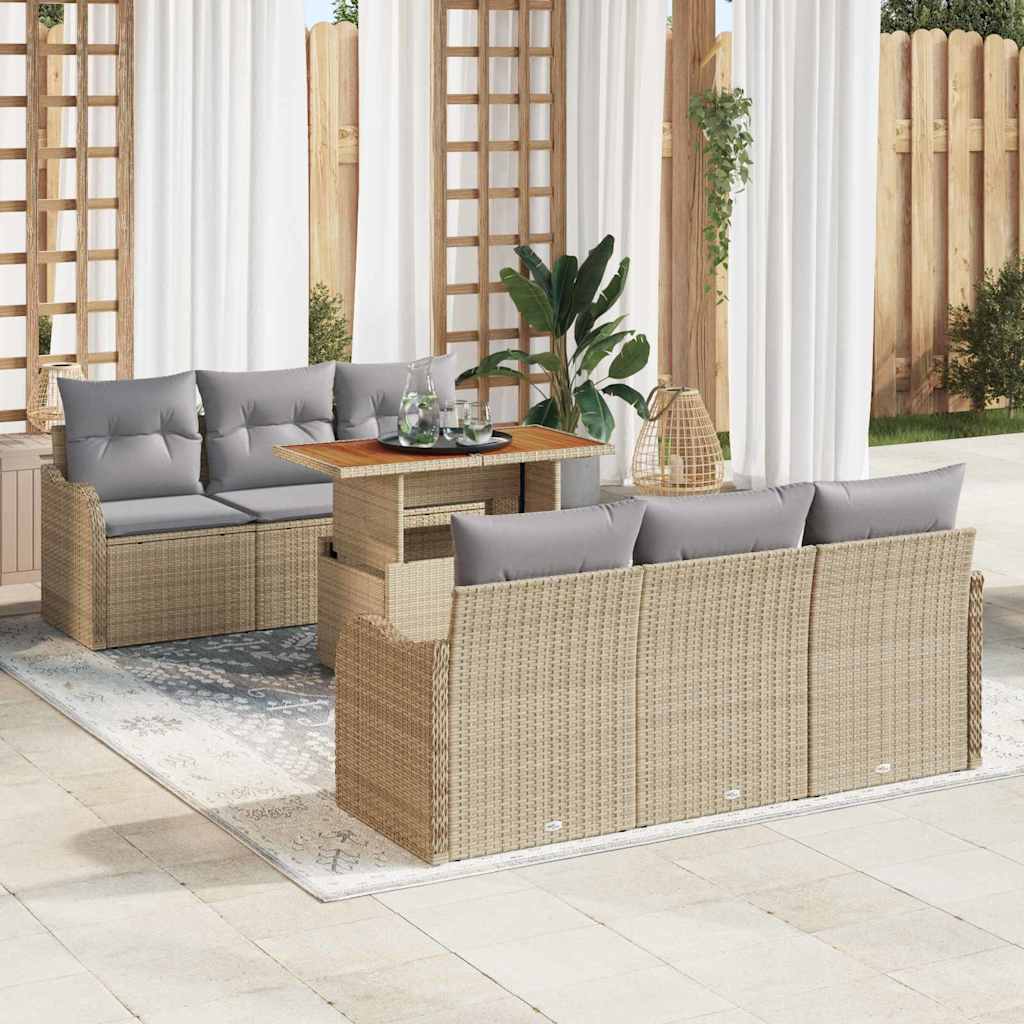 7-Teiliges Garten-Sofa-Set Mit Kissen In Aus Poly-Rattan