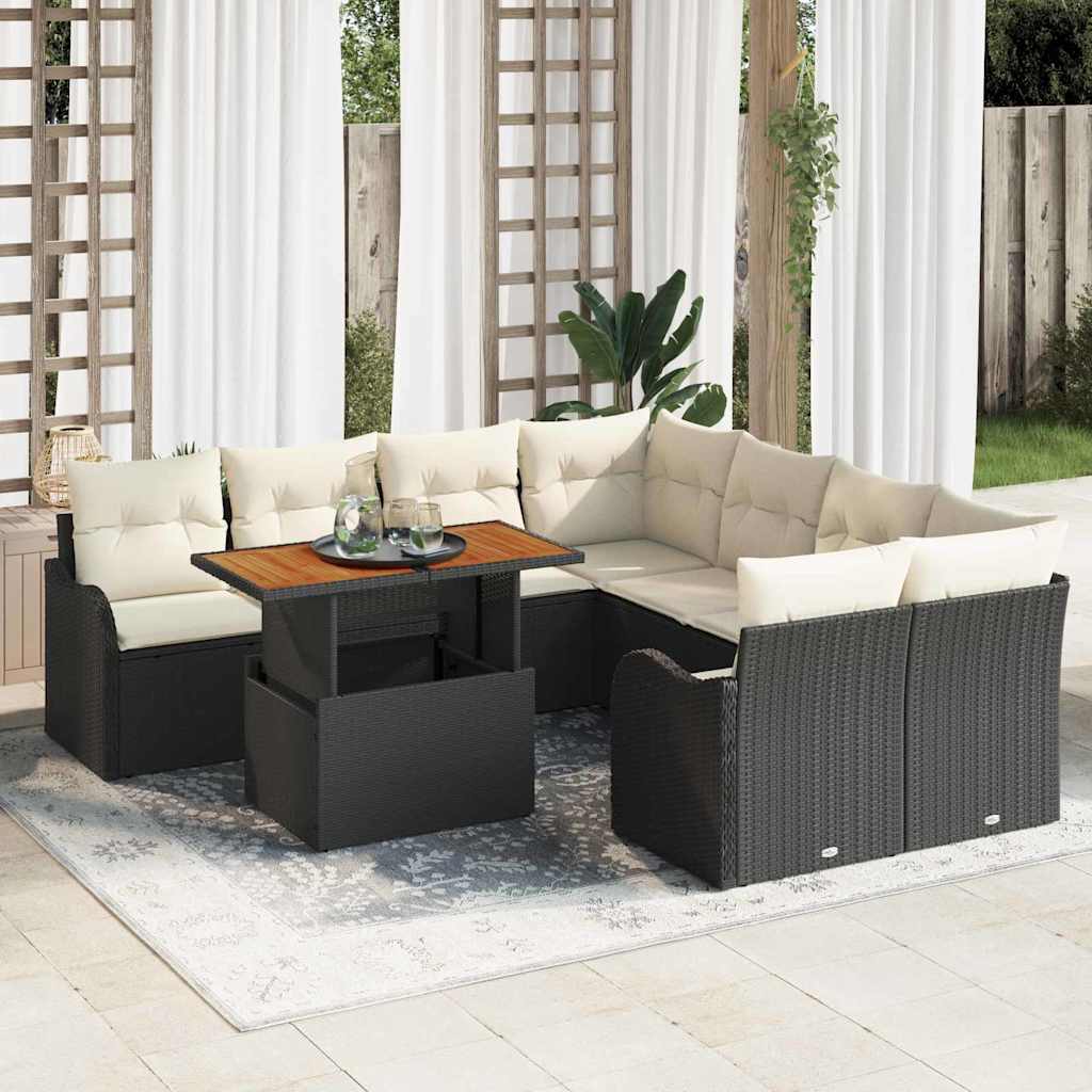 9-Teiliges Garten-Sofa-Set Mit Kissen In Aus Poly-Rattan