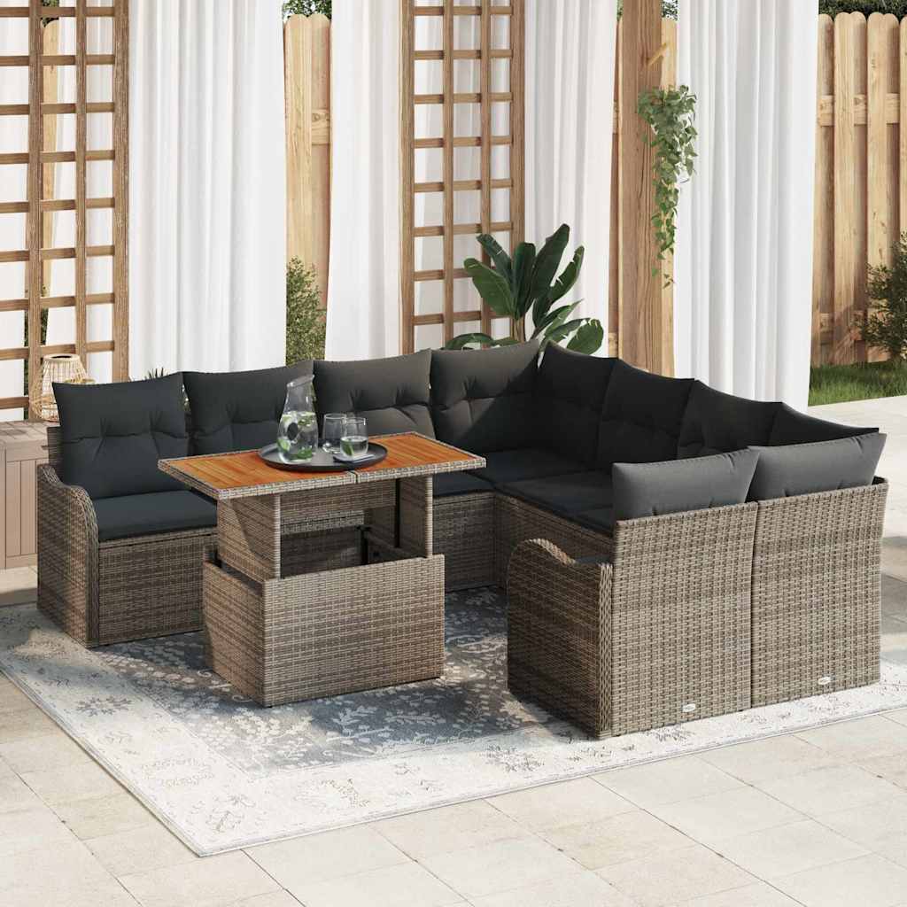 9-Teiliges Garten-Sofa-Set Mit Kissen In Aus Poly-Rattan
