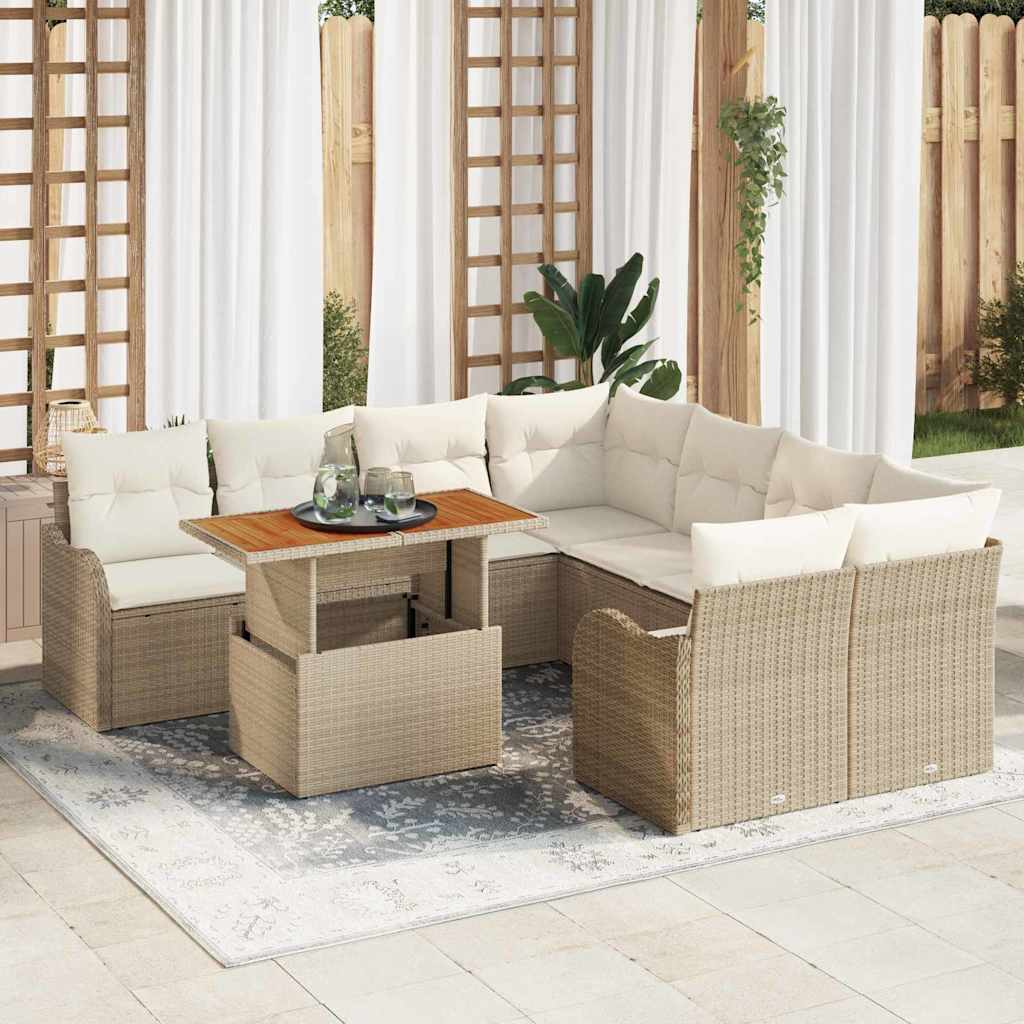 9-Teiliges Garten-Sofa-Set Mit Kissen In Aus Poly-Rattan