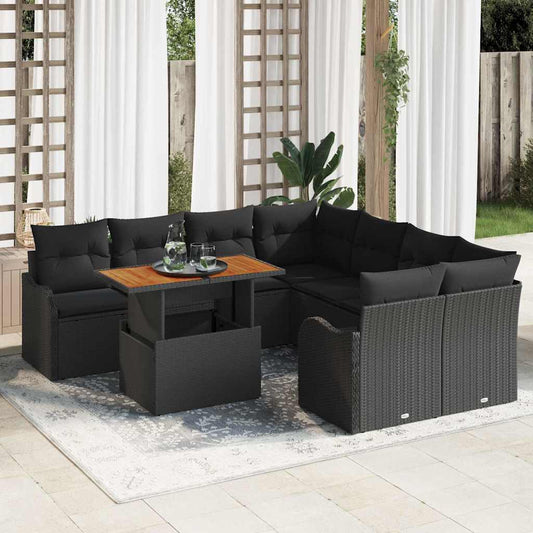 9-Teiliges Garten-Sofa-Set Mit Kissen In Aus Poly-Rattan