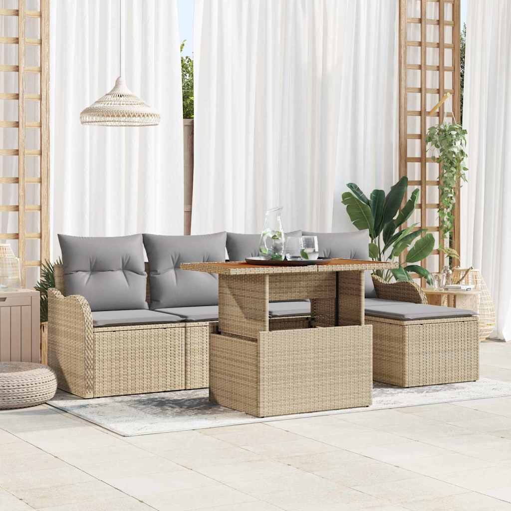 6-Teiliges Gartensofa-Set Mit Kissen Aus Em Poly-Rattan
