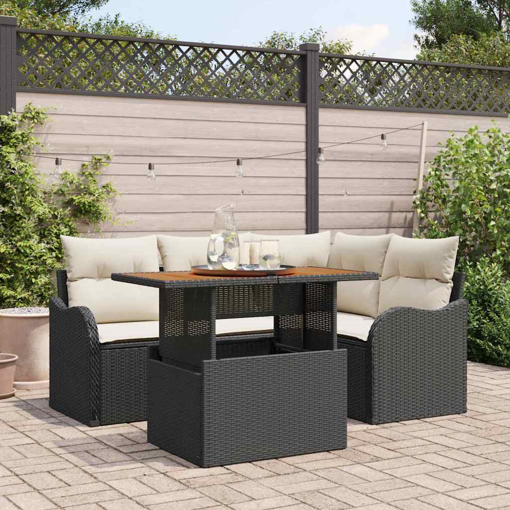 5-Teiliges Garten Sofa Set Mit Kissen Poly Rattan