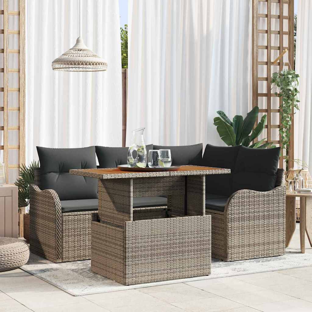 5-Teiliges Garten Sofa Set Mit Kissen Poly Rattan