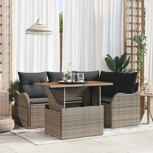 5-Teiliges Garten Sofa Set Mit Kissen Poly Rattan